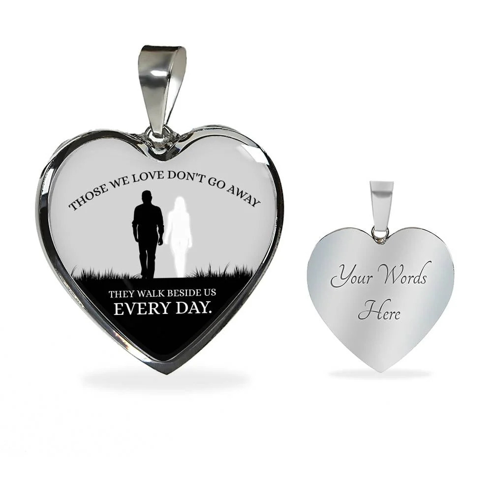 Those We Love Don'T Go Away Couple Necklace Personalized Engraved Silver Heart